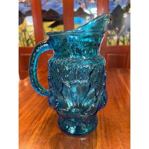 Anchor Hocking Laser Blue Rain flower Pitcher.